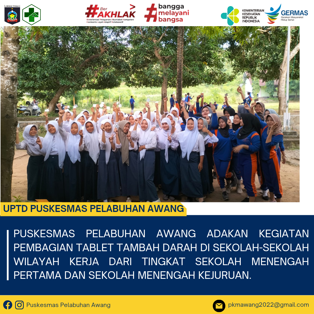Puskesmas Pelabuhan Awang Adakan Kegiatan Pembagian Tablet Tambah Darah di Sekolah yang ada di wilayah kerja